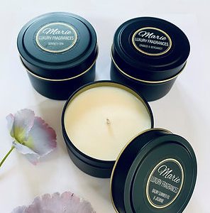 Stylish Black Soy Candle Tin with Lid. 100ml.